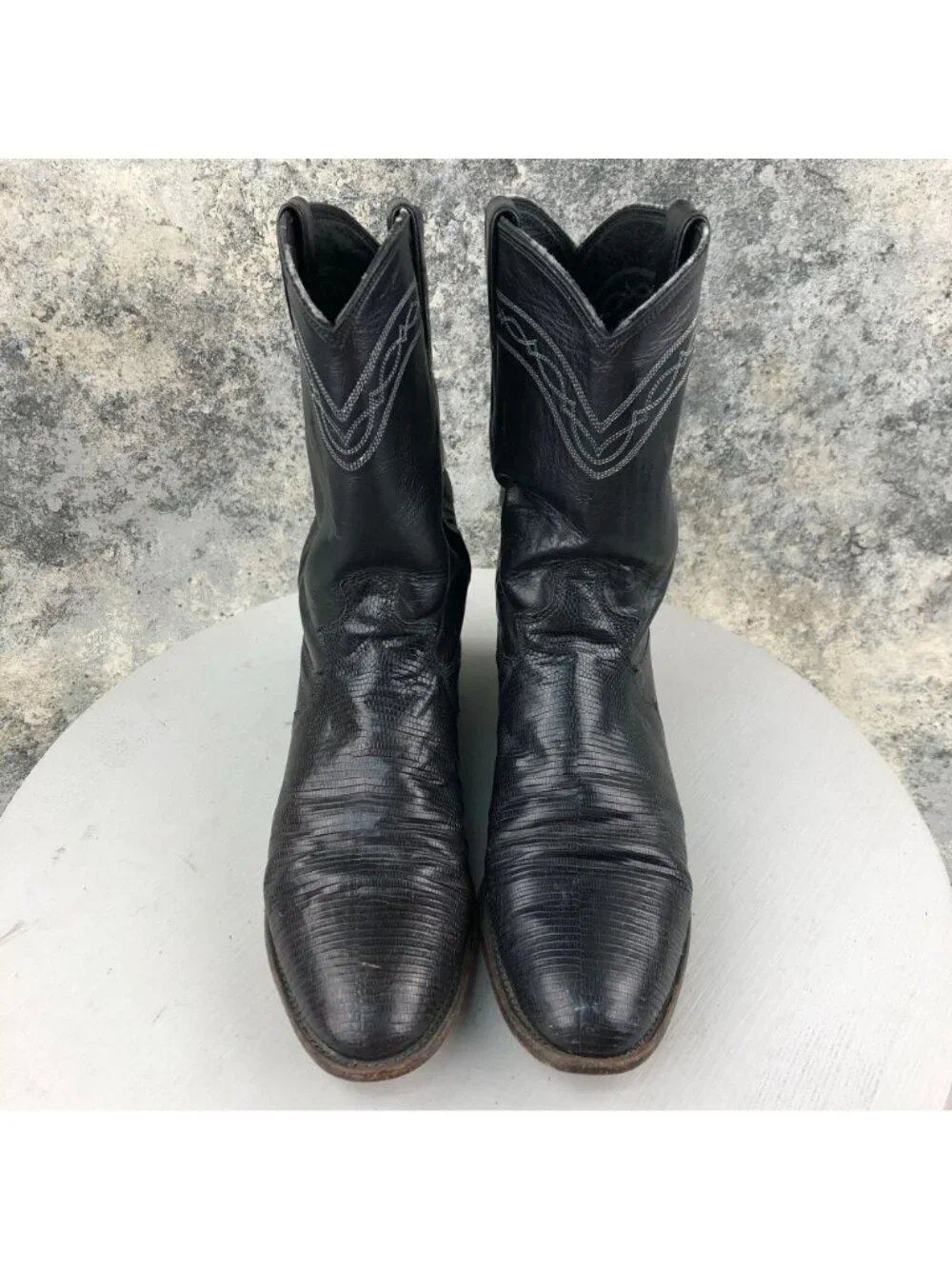 Justin Men's Size 8B Black Leather Vintage Iguana Western Cowboy Boots USA FAIR